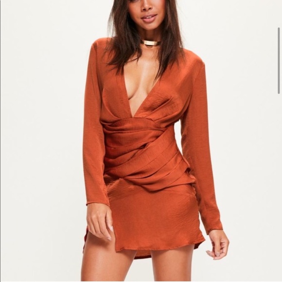 Missguided Dresses & Skirts - MISSGUIDED copper/ orange long sleeved slit dress